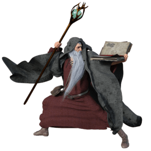 wizard holding book and staff