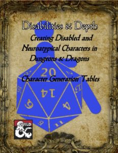 Disabilities & Depth Preview Cover (Includes a disability symbol with a D20 replacing the wheel of the wheelchair)