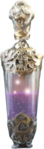 purple glowing potion in a clear and silver vial