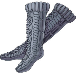 grey knit calf-length compression socks