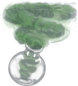 clear flask with a green gas coming out