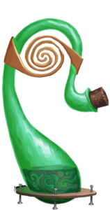 Green potion bottle, twisted like an ear