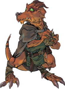 red kobold in a cape holding a ball of twine