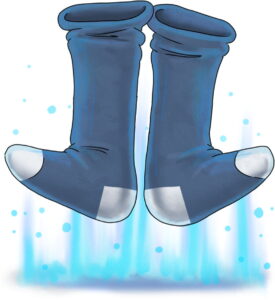 cobalt blue socks above the ground, blue glow indicating upward movement