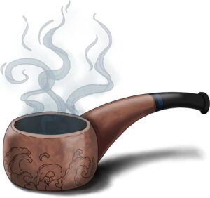 brown and black pipe with smoke whisping up from it