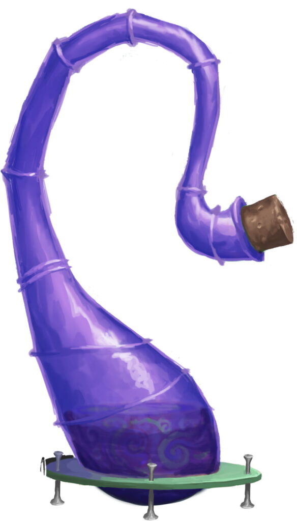 purple potion bottle curved like an ear