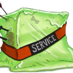 green gelatinous cube, "Service" sash across it, luggage and arrows protruding from it
