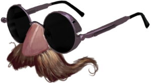 metal sunglasses with a false nose and bushy mustache