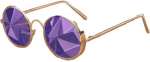 gold-rimmed shades with purple prism lenses