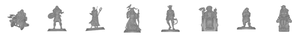 8 gray sample images of character 3D models