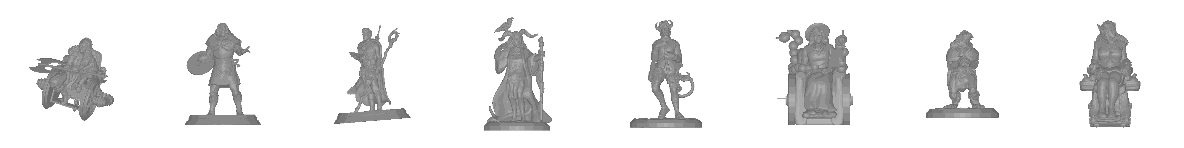 a row of 8 disabled fantasy miniatures