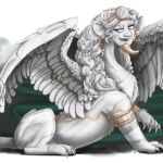 gold and alabaster gender-ambiguous winged sphinx