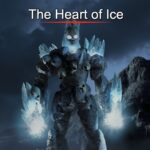 Heart of Ice: humanoid ice elemental: blue, rocks, and skulls. Mountains in background.