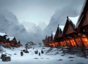 winter village of viking row houses