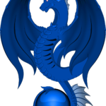 Blue legless dragon with tail wrapped around orb