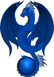 Blue legless dragon with tail wrapped around orb