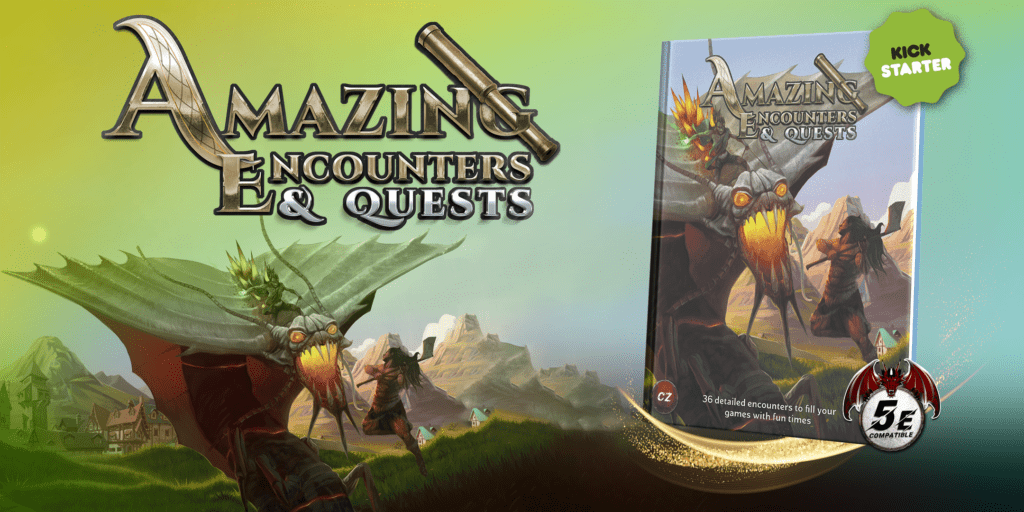 Barbarian fighting a remorhaz: Amazing Encounters & Quests Kickstarter. 36 detailed encounters to fill your games with fun times. 5E Compatible