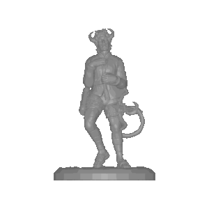 rotating 3D image on transparent background:tiefling monk with contracted arms using tail to fire crossbow
