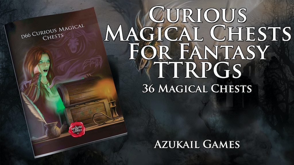 Shocked person opening a glowing green chest , a phantasm in background, D66 Curious Magical Chests Curious Magical Chests For Fantasy TTRPGs 36 Magical Chests Azukail Games