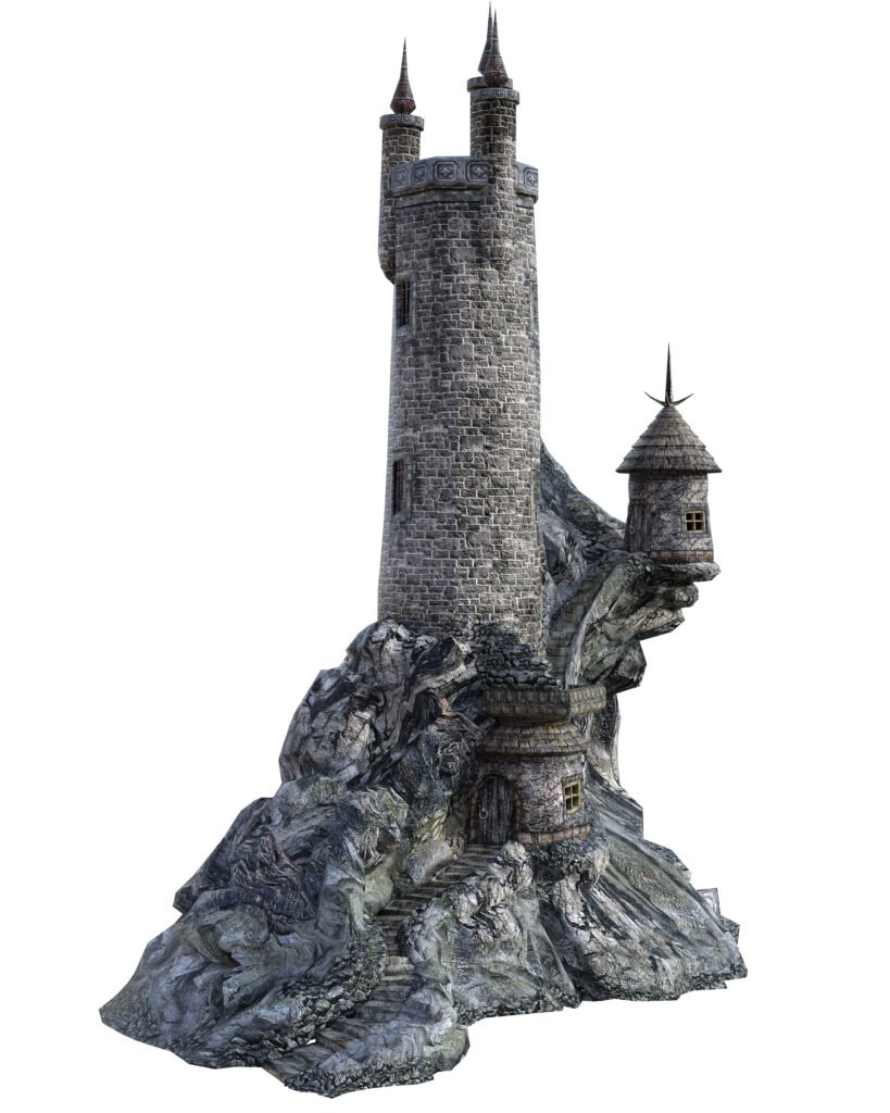 Castle tower atop a rock outcropping