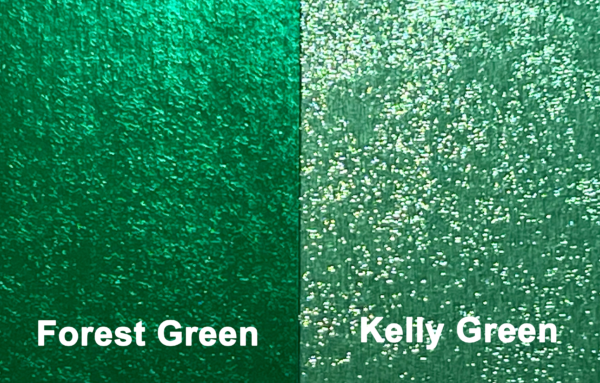 side-by-side comparison between kelly green and forest green foil