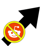 reddit logo with not symbol & diagonal arrow