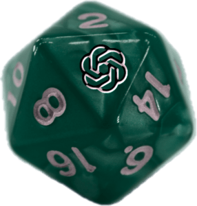 green marble D20 with chatGPT logo as the facing number