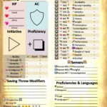 emoji-laden 5e character sheet with aged parchment background