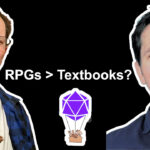 headshots of Dale and Stefan against black background. D20 hot air balloon logo. Text: RPGs > Textbooks?