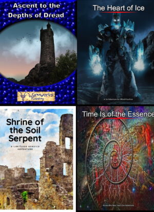 a grid of 4 adventure covers including a tower, ice giant, ruins, and multicolor time spiral