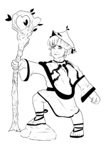 halfling wodewose with branch staff